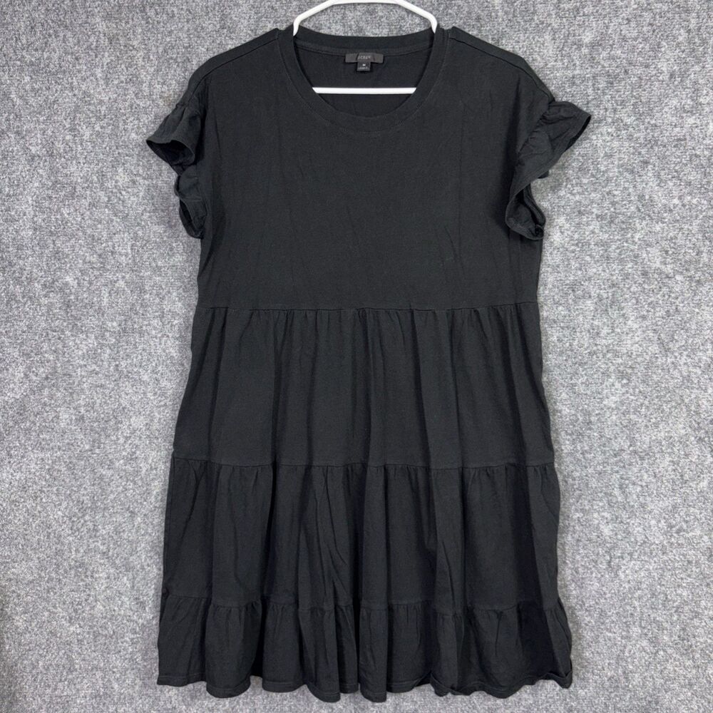 J.CREW Tiered Jersey Dress Womens Size M Black Minimal